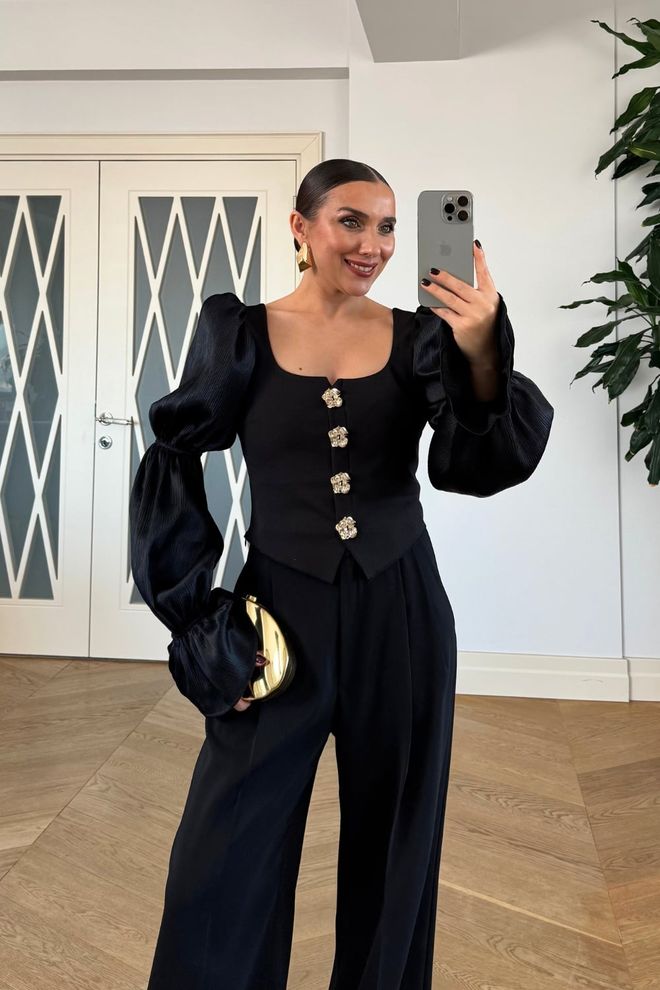 Tuba Chemise Noire Élégante Formelle Vintage Vêtements en gros Ancien