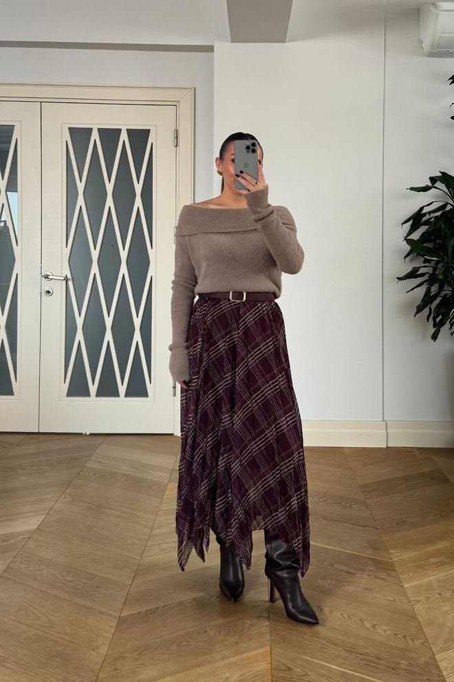 Tuba Claret Red Asymmetrical Midi Skirt Wholesale Clothing Winter