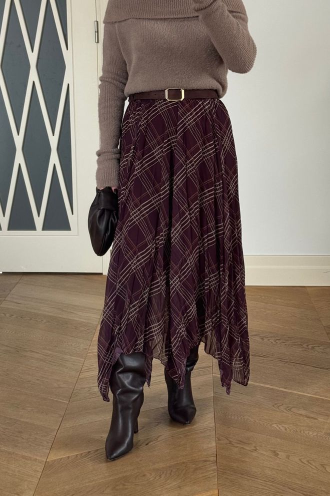 Tuba Claret Red Asymmetrical Midi Skirt Wholesale Clothing Work