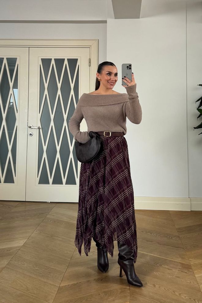 Tuba Claret Red Asymmetrical Midi Skirt Wholesale Clothing Vintage