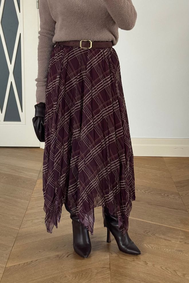 Tuba Claret Red Asymmetrical Midi Skirt Wholesale Clothing 1