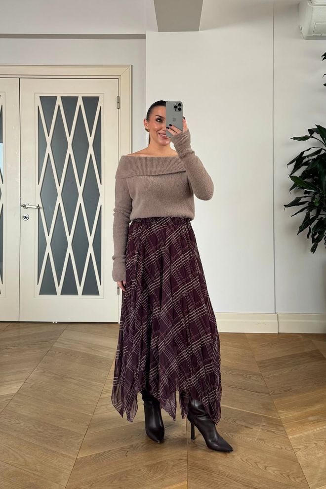 Tuba Claret Red Asymmetrical Midi Skirt Wholesale Clothing 5