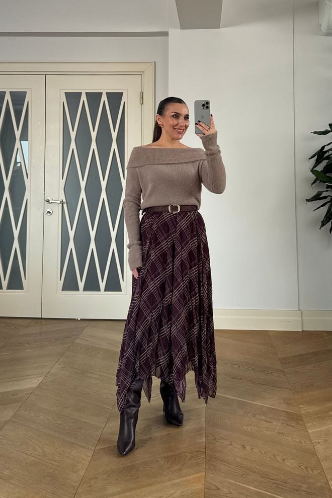 Tuba Claret Red Asymmetrical Midi Skirt Wholesale Clothing Retro