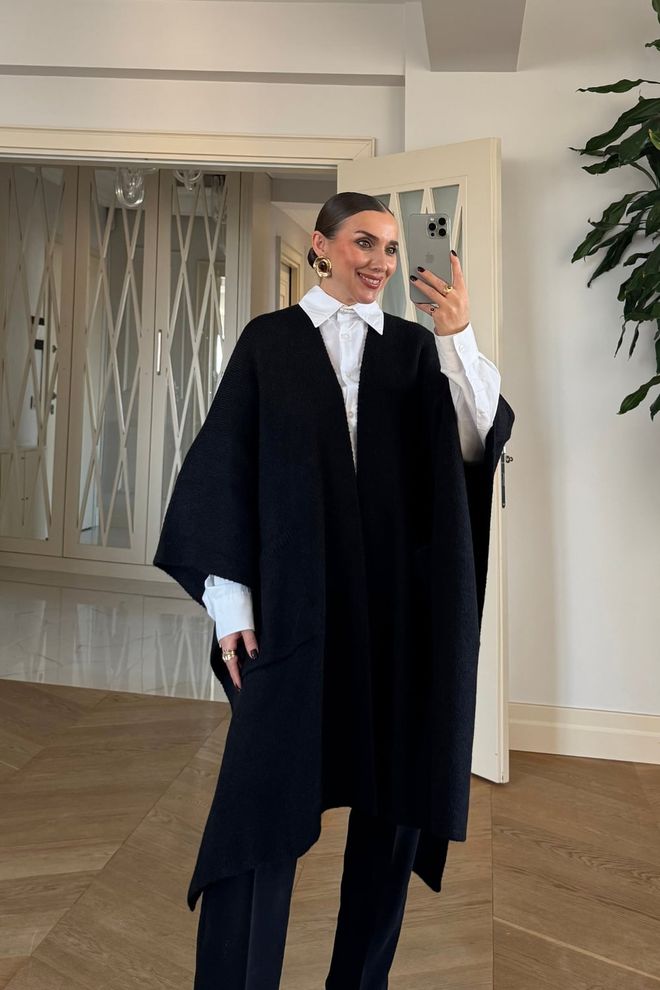 Tuba Black Cardigan Oversized Formal Elegant 3/4 Sleeve Wholesale Clothing 1