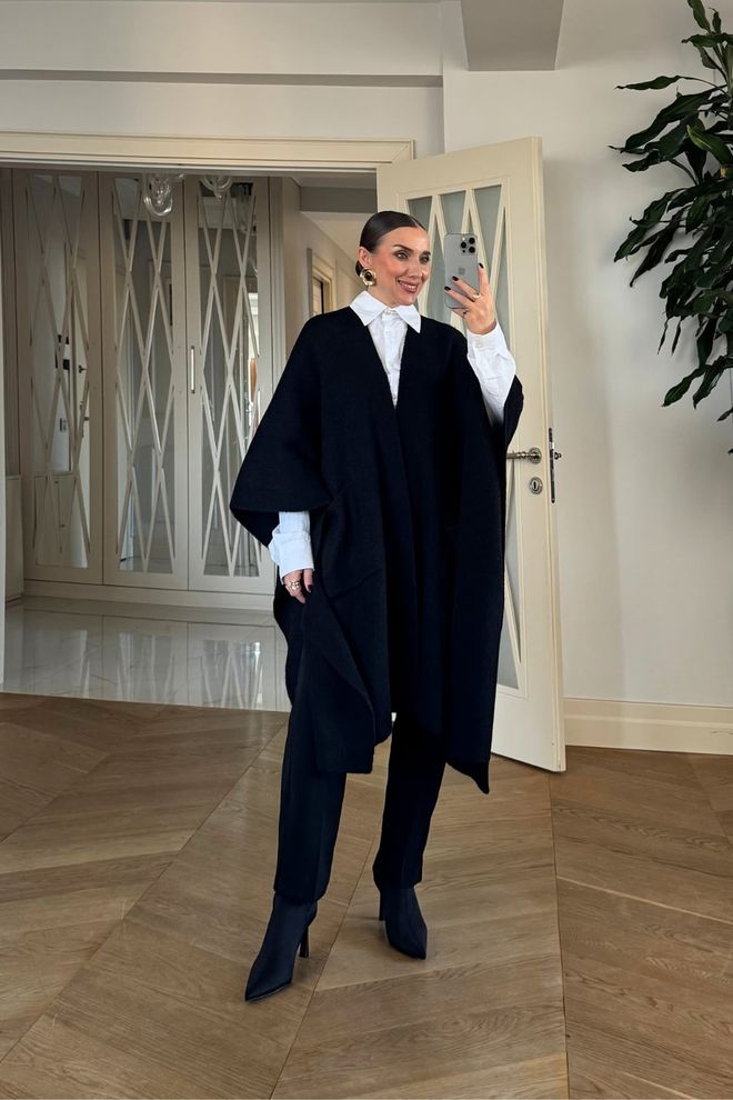 Tuba Rebeca Negro Formal Elegante Manga 3/4 Sobredimensionado Ropa al por mayor Modesto