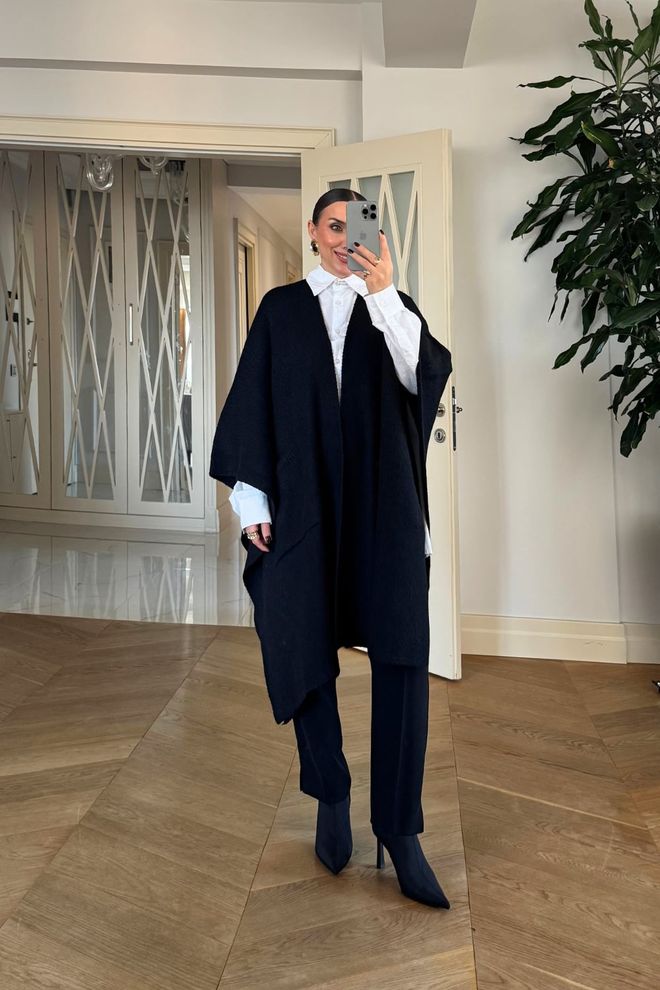 Tuba Black Cardigan Oversized Formal Elegant 3/4 Sleeve Wholesale Clothing Lounge