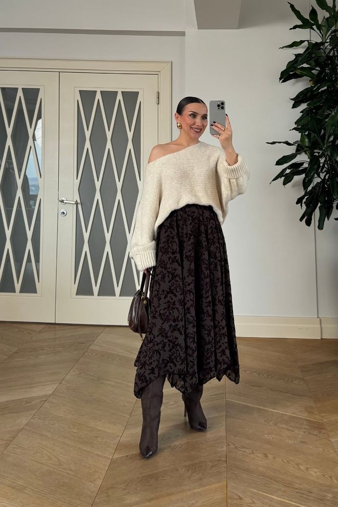 Tuba Black Boho Elegant Asymmetrical Midi Skirt Wholesale Clothing 1