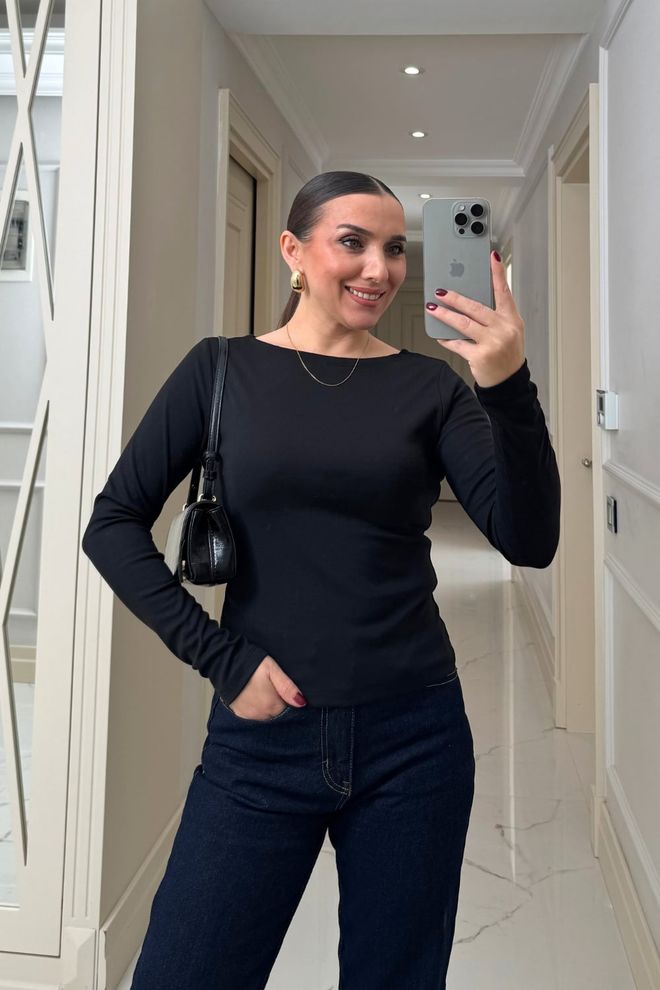 Tuba Rebeca Negra Slim Fit Casual Con Escote Barco Ropa al por mayor Casual