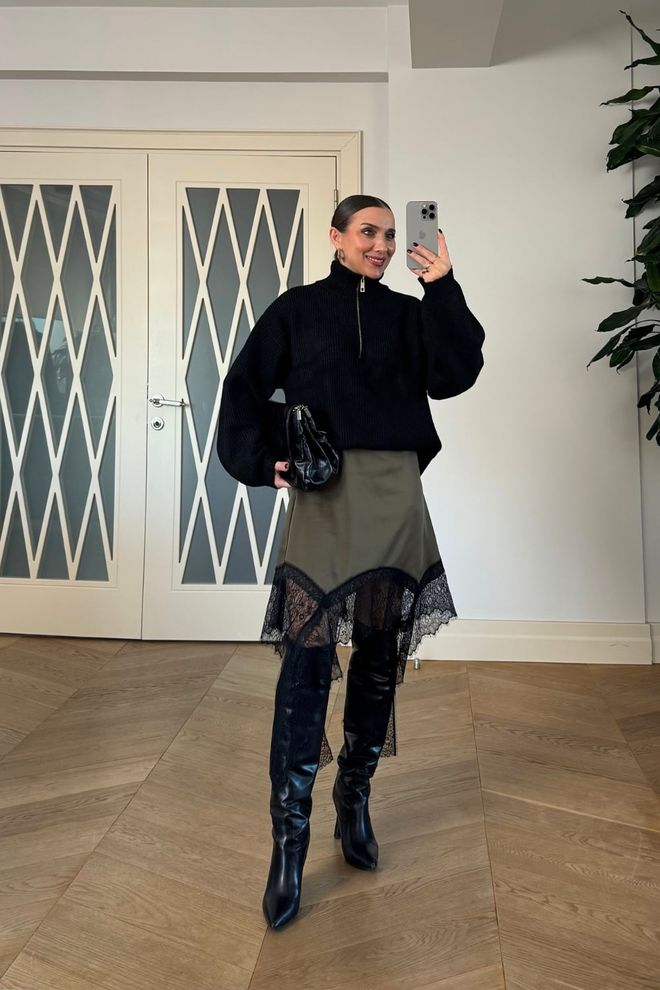 Tuba Khaki Asymmetrischer Midi Rock Großhandelskleidung Lässig