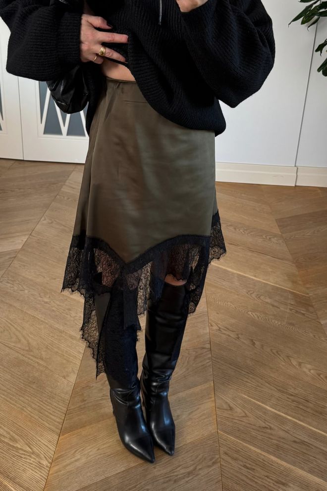 Tuba Khaki Asymmetrical Midi Skirt Wholesale Clothing Spring