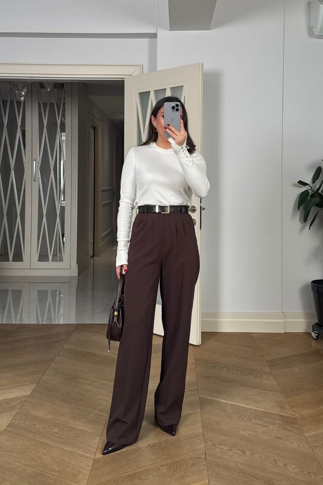 Tuba Brown Elegant Buttoned Tapered Pants Wholesale Clothing Formal