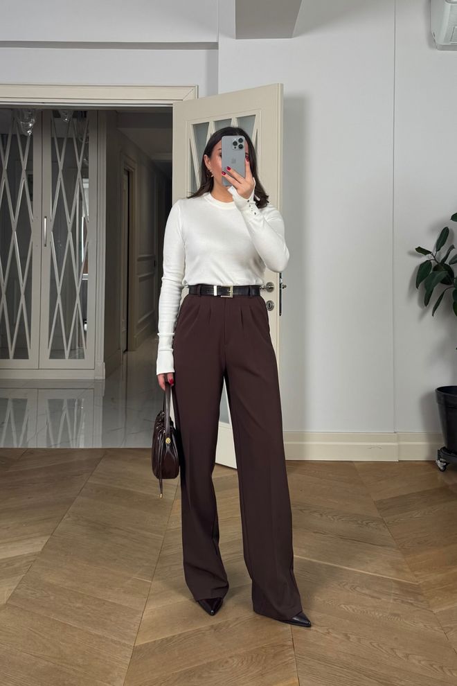 Tuba Brown Elegant Buttoned Tapered Pants Wholesale Clothing Spring