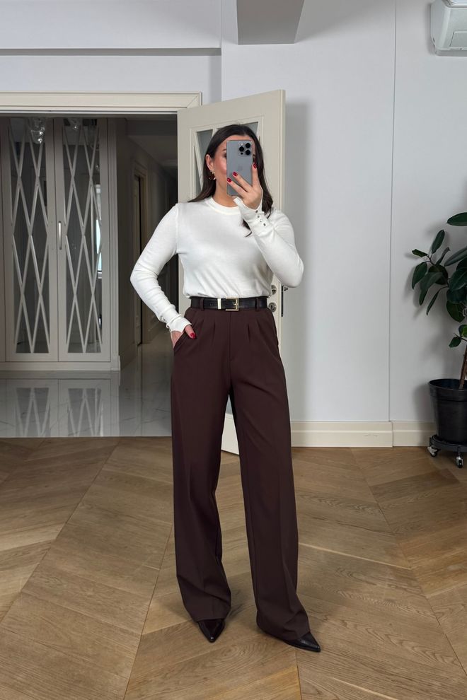 Tuba Brązowe Eleganckie Spodnie Zapięte Na Guziki Hurtowa sprzedaż odzieży Casual