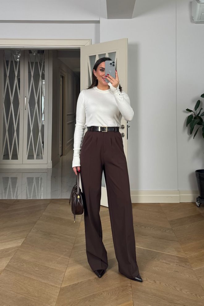 Tuba Brown Elegant Buttoned Tapered Pants Wholesale Clothing 5