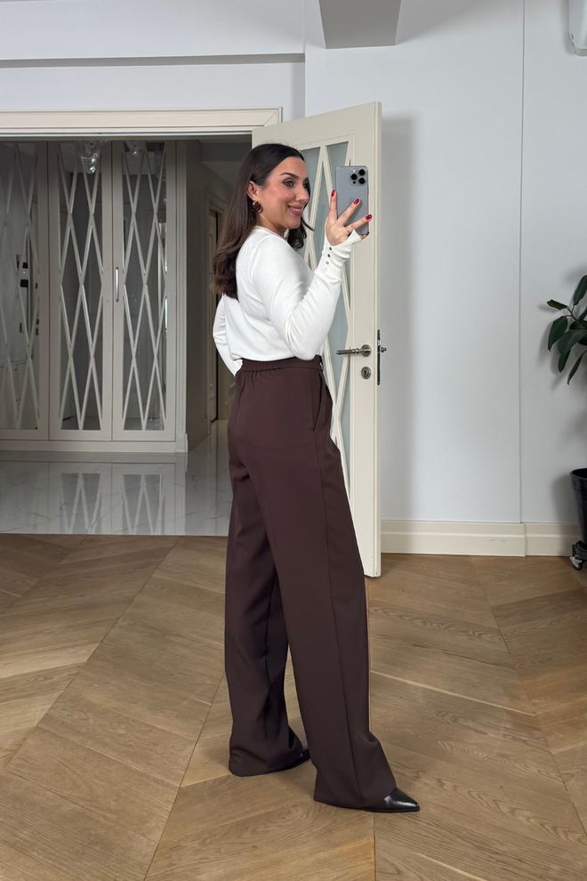 Tuba Brown Elegant Buttoned Tapered Pants Wholesale Clothing Cocktail