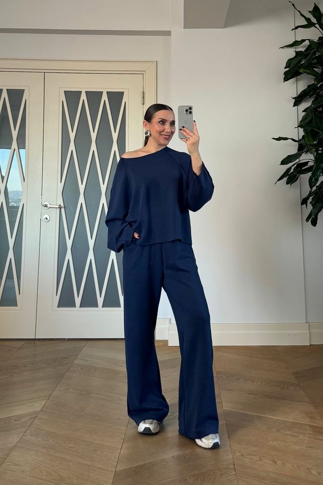 Tuba Tamsiai Mėlyna Elegantiškas Kasdienis Rinkinys Didmeninė prekyba drabužiais Kokteilinė