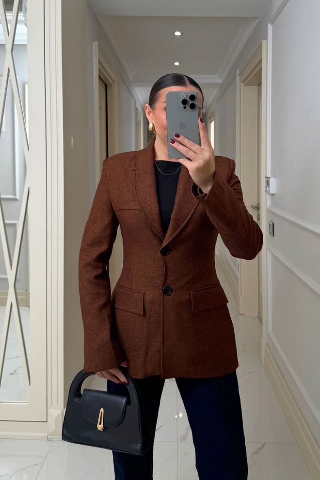 Tuba Brown Single Breasted Blazer Jacket Wholesale Clothing Spring