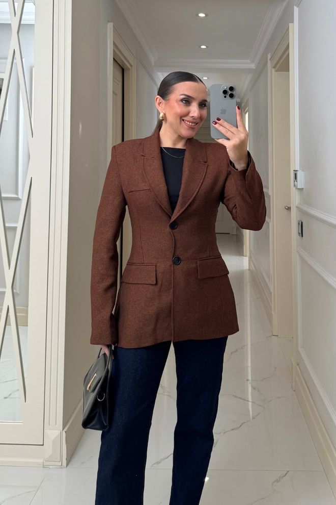 Tuba Brown Single Breasted Blazer Jacket Wholesale Clothing Elegant