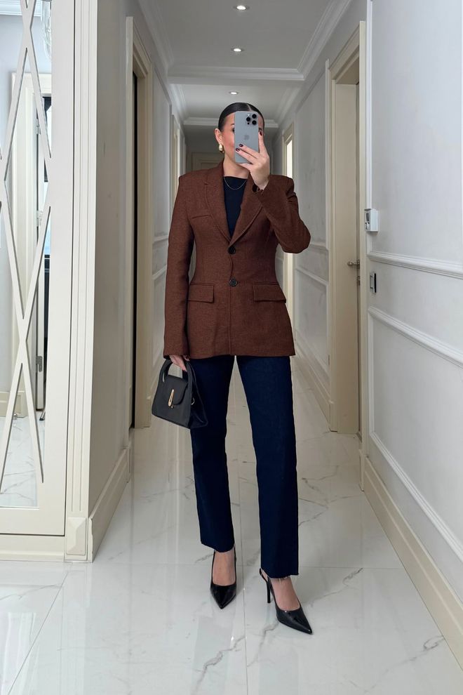 Tuba Brown Single Breasted Blazer Jacket Wholesale Clothing Work