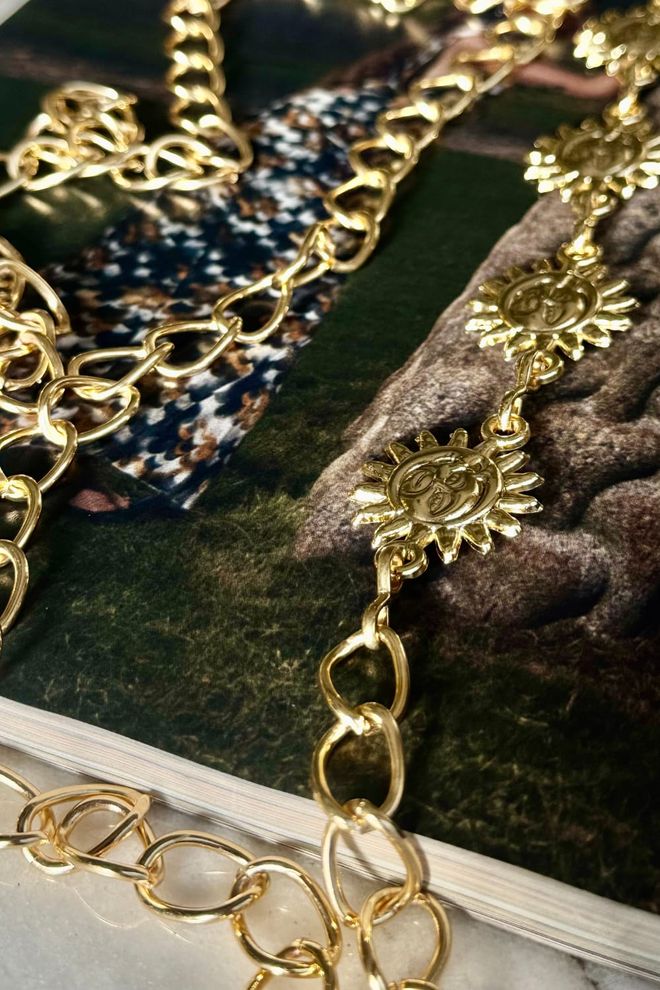 Tuba Sun Detailed Chain Women's Belt Gold Wholesale Clothing 0