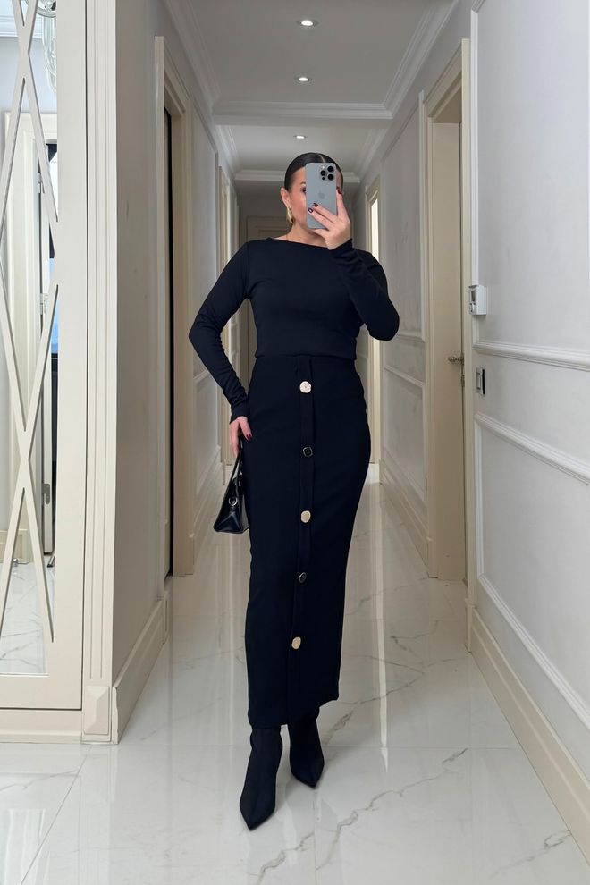 Tuba Black Elegant Formal Pencil Maxi Skirt Wholesale Clothing Sexy