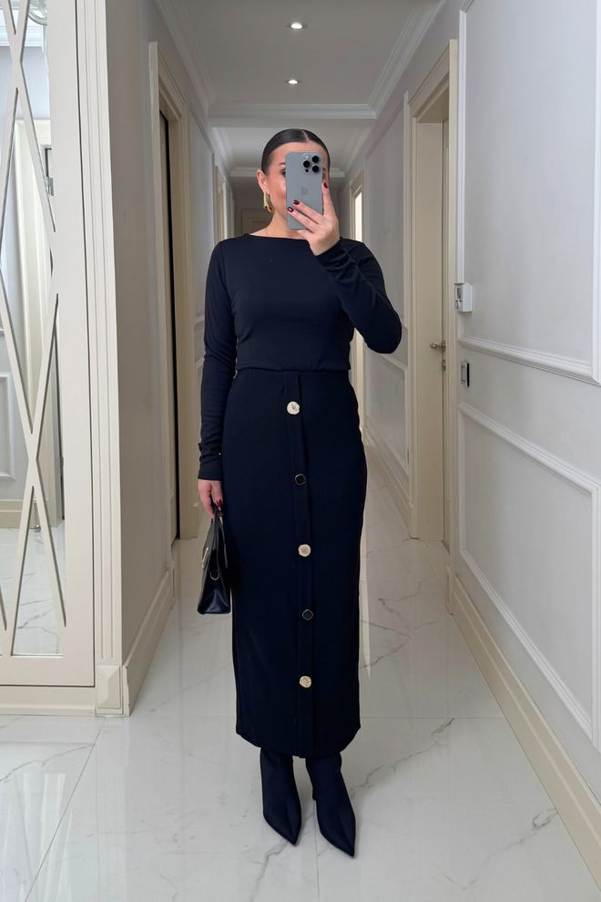 Tuba Black Elegant Formal Pencil Maxi Skirt Wholesale Clothing Spring