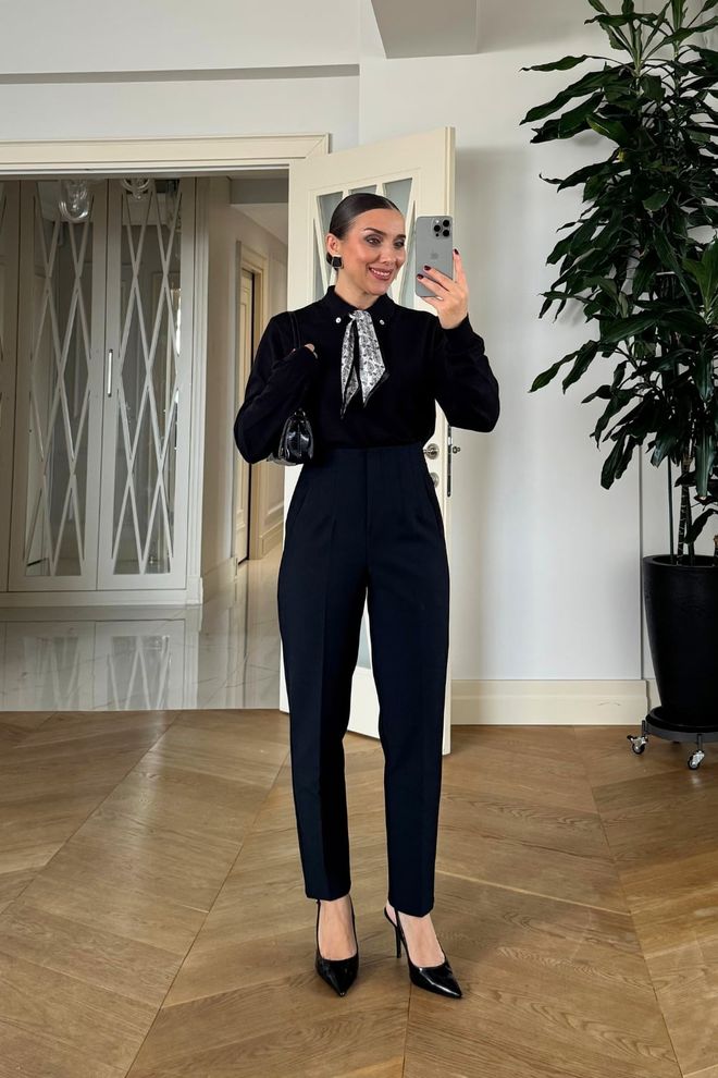 Tuba Black Elegant High Waist Tapered Pants Wholesale Clothing 1