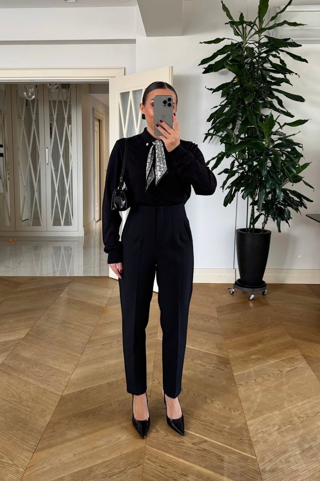 Tuba Black Elegant High Waist Tapered Pants Wholesale Clothing Formal