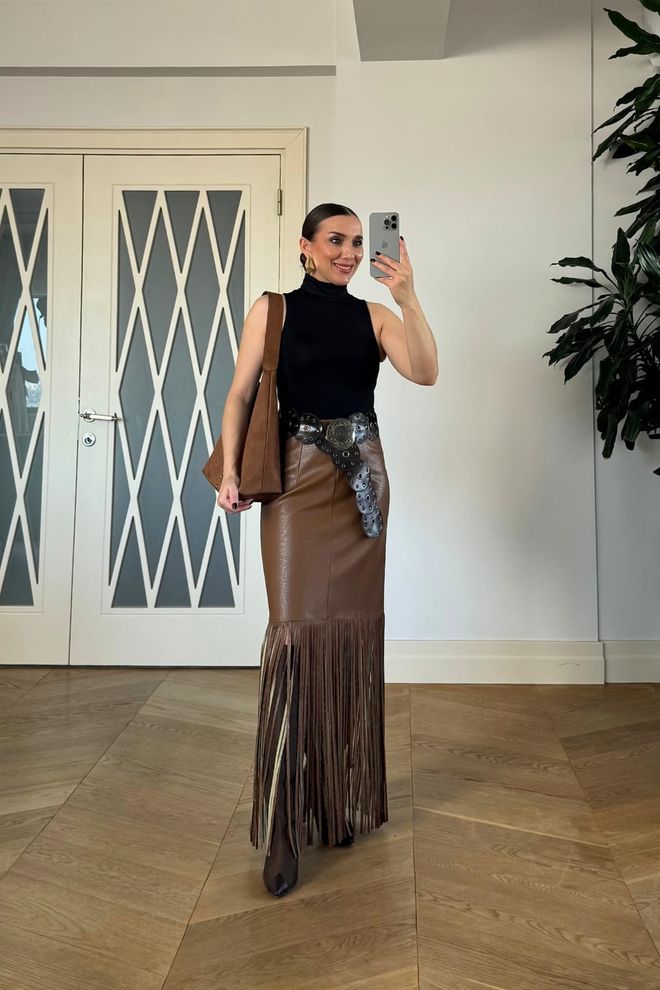 Tuba Brown Boho Elegant Casual Pencil Maxi Skirt Wholesale Clothing Casual