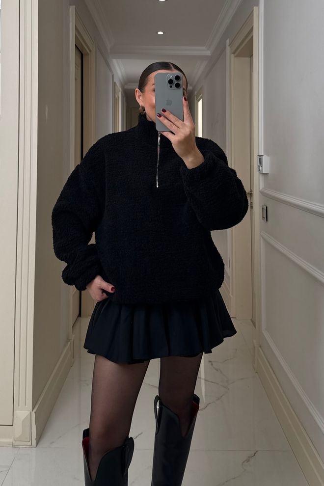 Tuba Black Oversized Fit Sweatshirt With High Neck Wholesale Clothing Casual