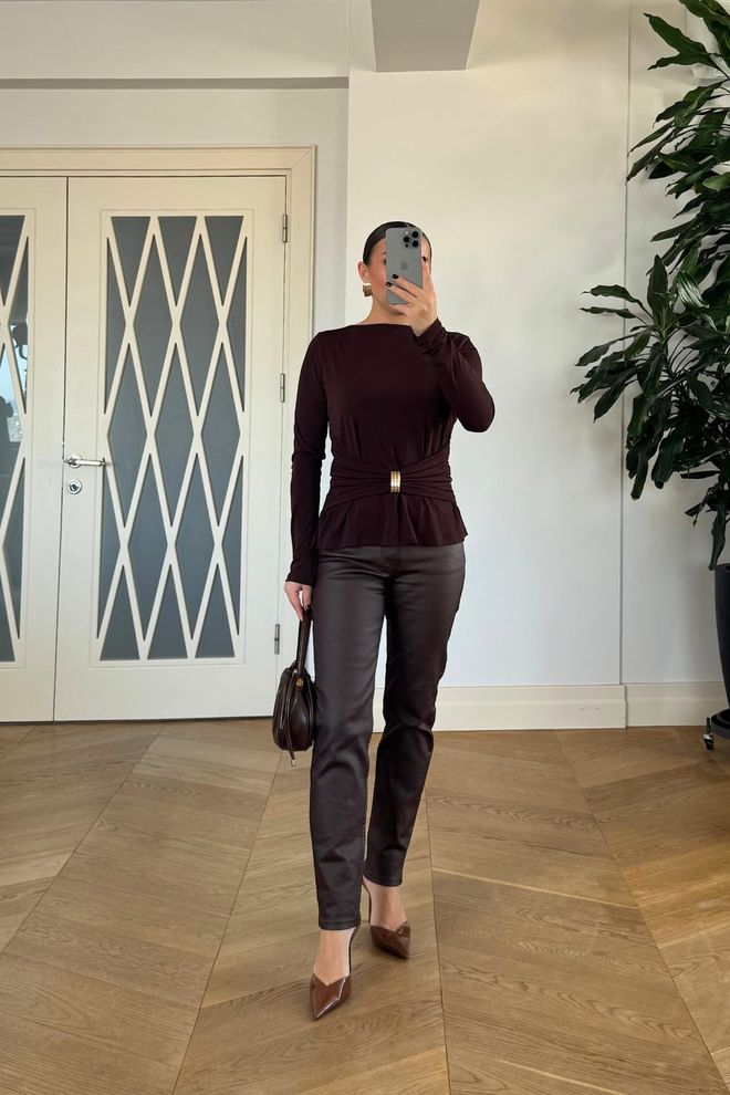 Tuba Brown Elegant Pull On Boat Neck Shirt Wholesale Clothing 5