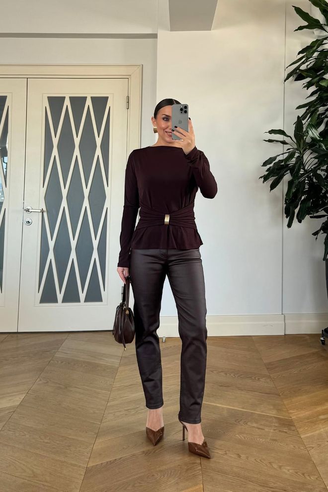 Tuba Brown Elegant Pull On Boat Neck Shirt Wholesale Clothing Formal