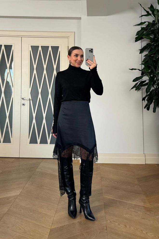 Tuba Black Elegant Formal Sexy Asymmetrical Midi Skirt Wholesale Clothing Spring