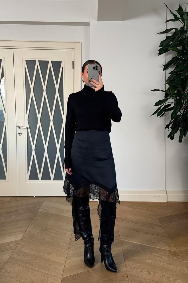 Tuba Black Elegant Formal Sexy Asymmetrical Midi Skirt Wholesale Clothing Work