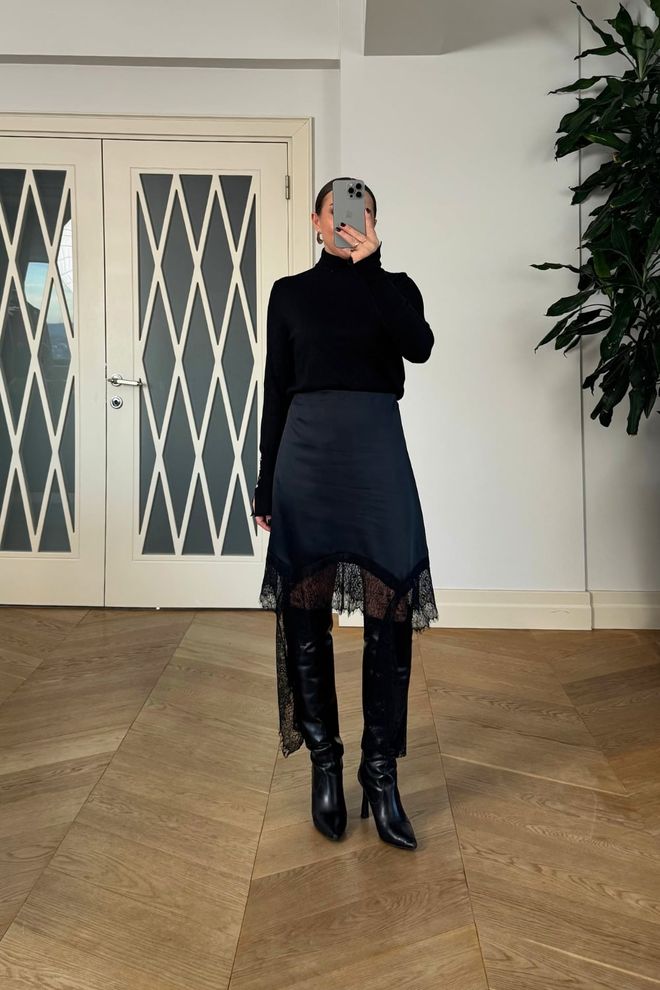 Tuba Black Elegant Formal Sexy Asymmetrical Midi Skirt Wholesale Clothing Formal