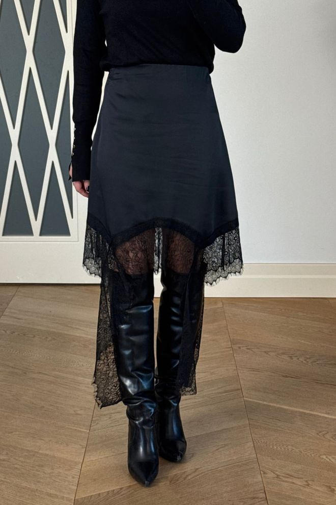 Tuba Black Elegant Formal Sexy Asymmetrical Midi Skirt Wholesale Clothing 1