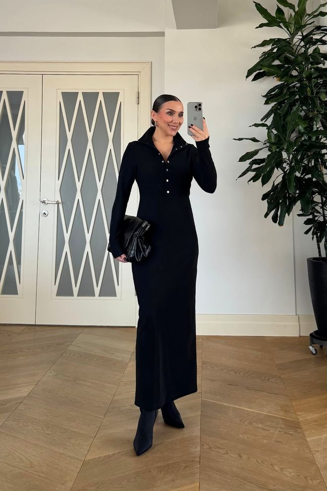 Tuba Czarna Elegancka Sukienka Bodycon Z Kołnierzykiem Polo Hurtowa sprzedaż odzieży Formalny