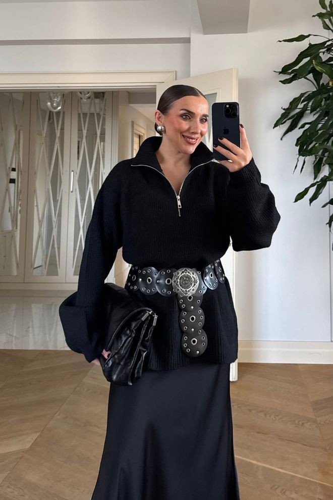 Tuba Juodas Oversize Kardiganas Su Gobtuvu Didmeninė prekyba drabužiais Kokteilinė