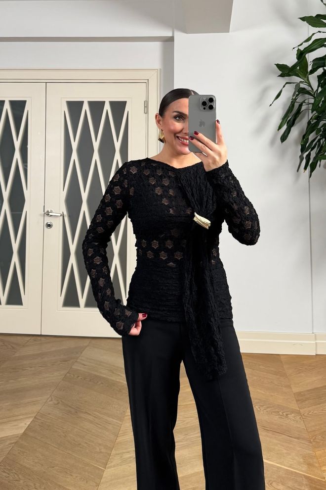 Tuba Black Elegant Glam Slim Fit Shirt Wholesale Clothing Spring