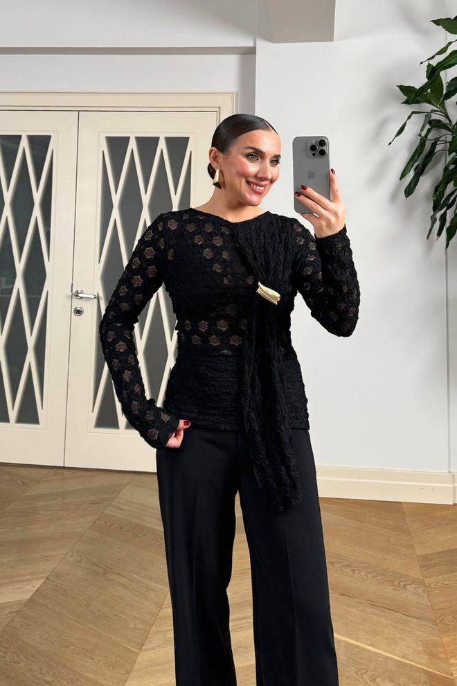 Tuba Black Elegant Glam Slim Fit Shirt Wholesale Clothing Sexy