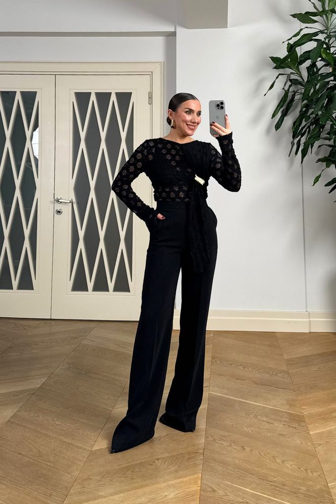 Tuba Black Elegant Glam Slim Fit Shirt Wholesale Clothing 5