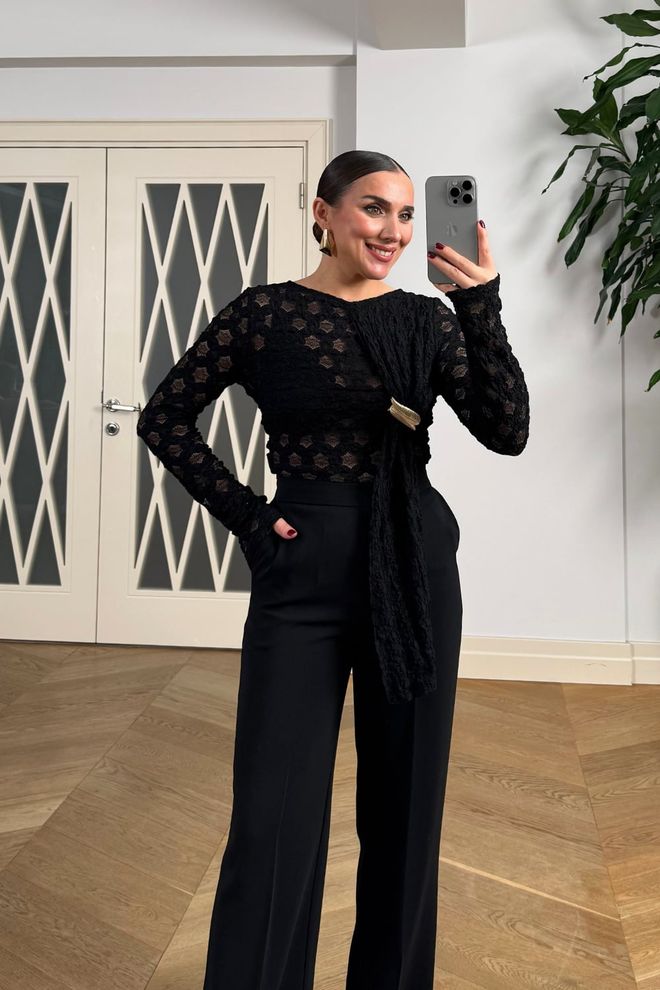 Tuba Black Elegant Glam Slim Fit Shirt Wholesale Clothing 1