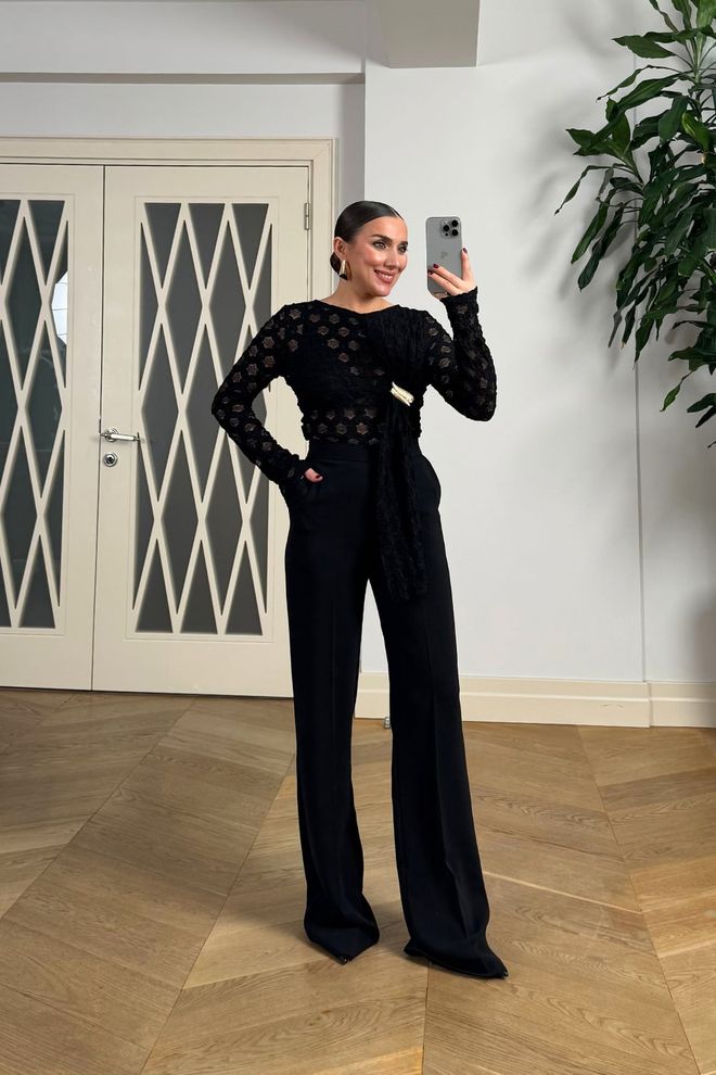 Tuba Black Elegant Glam Slim Fit Shirt Wholesale Clothing Sexy