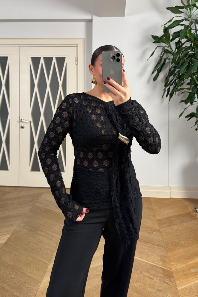 Tuba Black Elegant Glam Slim Fit Shirt Wholesale Clothing Work