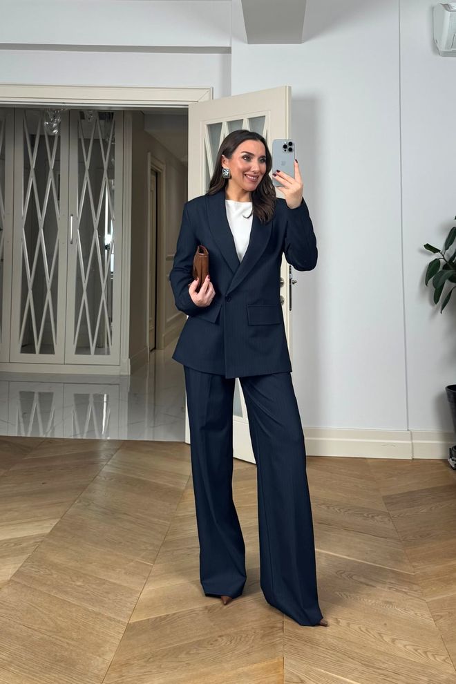 Tuba Navy Blue Striped Formal Suit Wholesale Clothing Spring