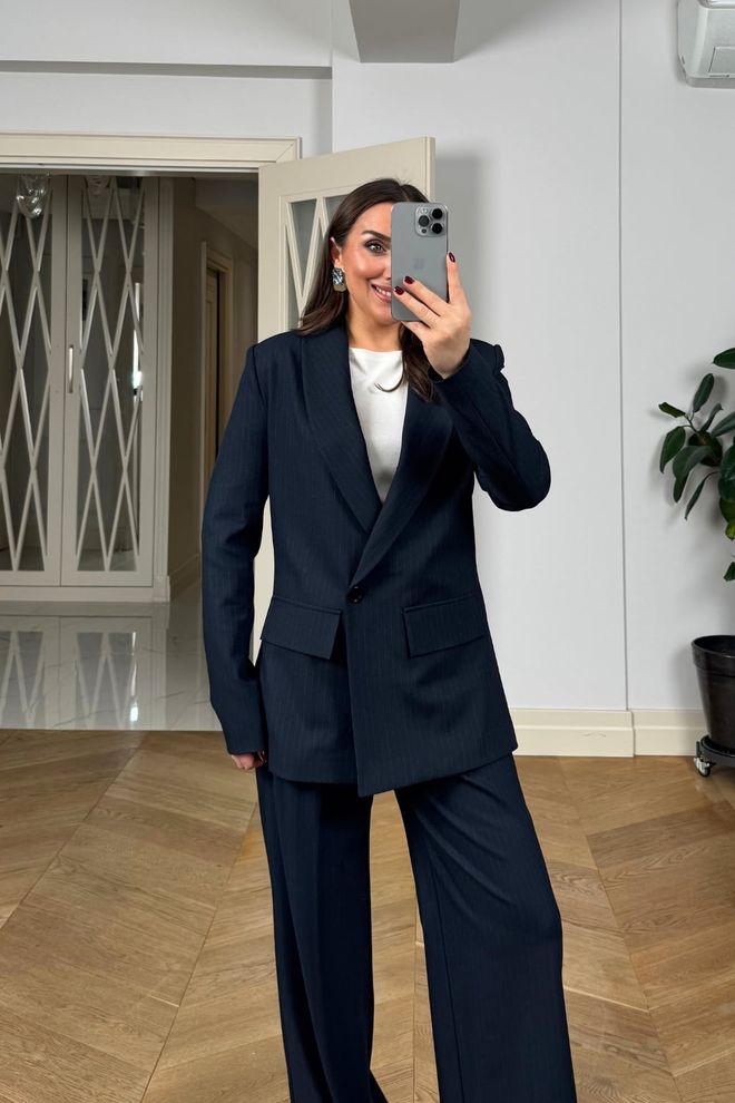 Tuba Navy Blue Striped Formal Suit Wholesale Clothing Fall