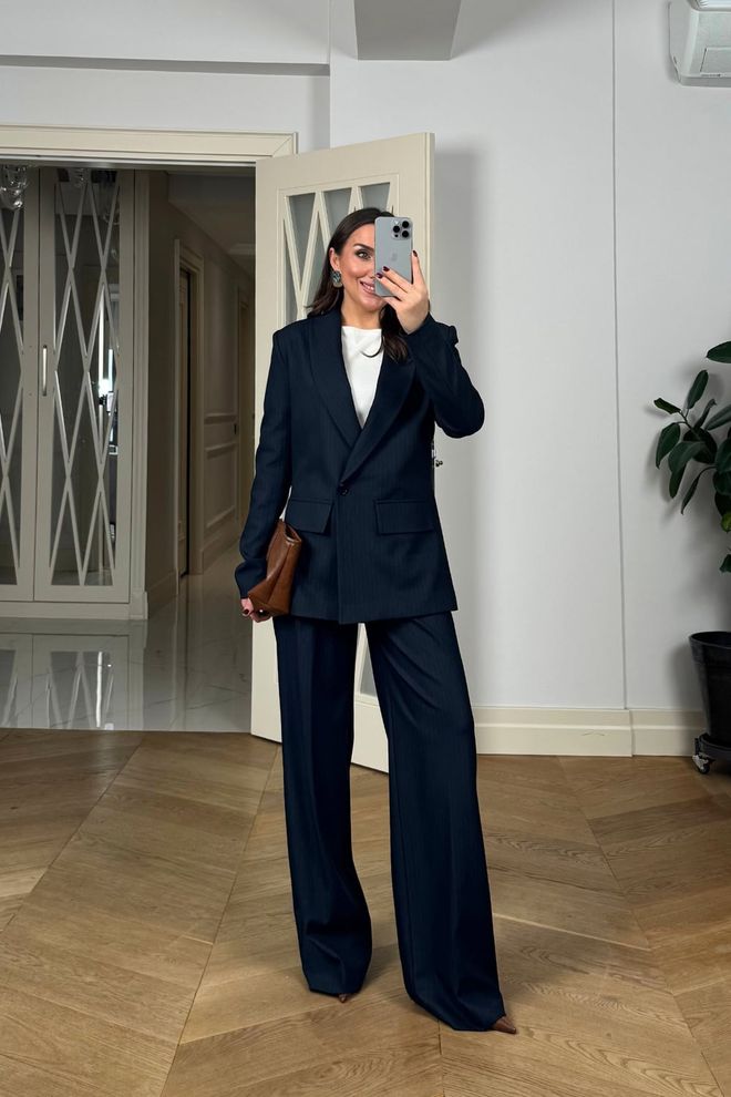 Tuba Navy Blue Striped Formal Suit Wholesale Clothing Work