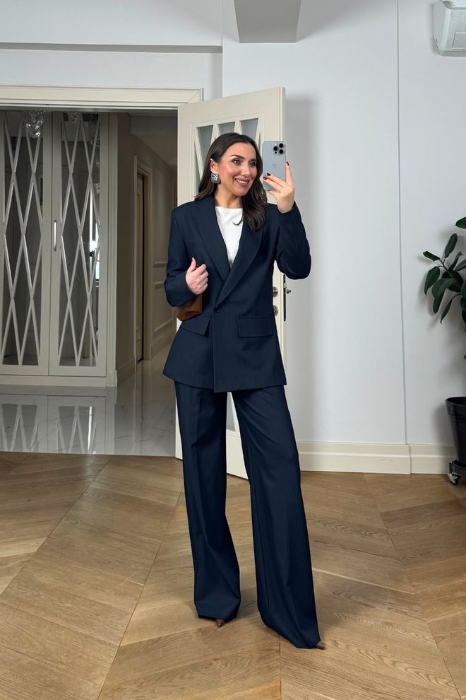 Tuba Navy Blue Striped Formal Suit Wholesale Clothing Elegant