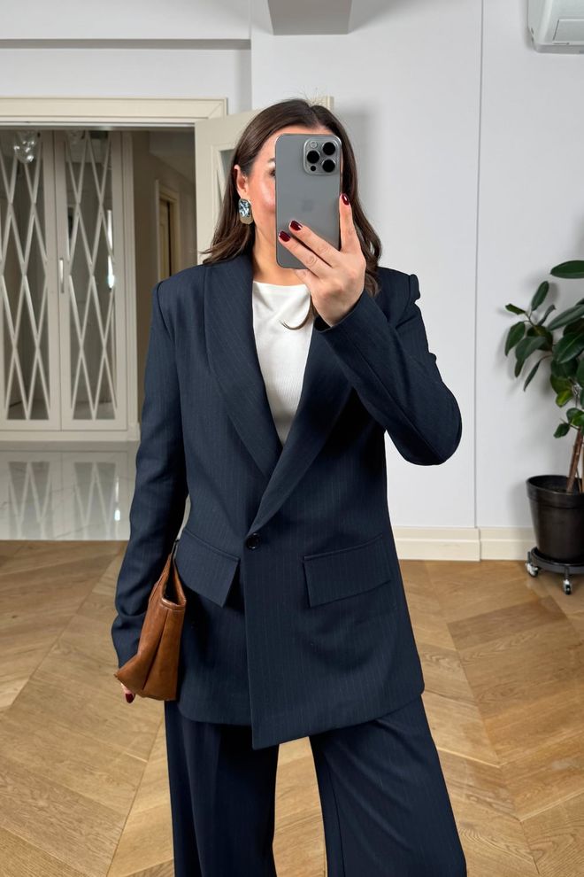 Tuba Navy Blue Striped Formal Suit Wholesale Clothing Cocktail