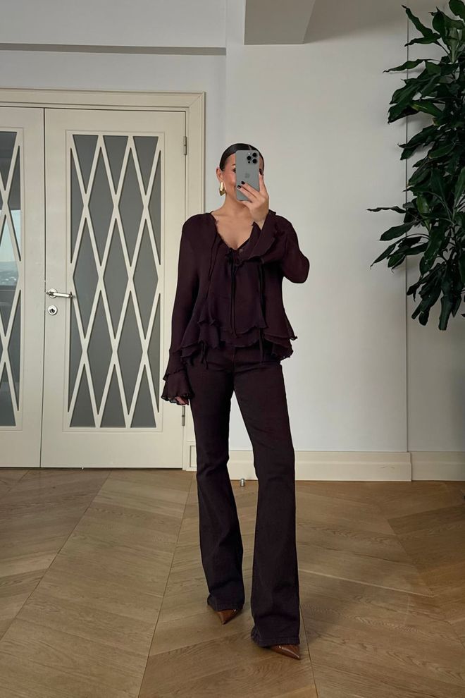 Tuba Black Elegant Tie Closure Ruffle Sleeve Shirt Wholesale Clothing 1